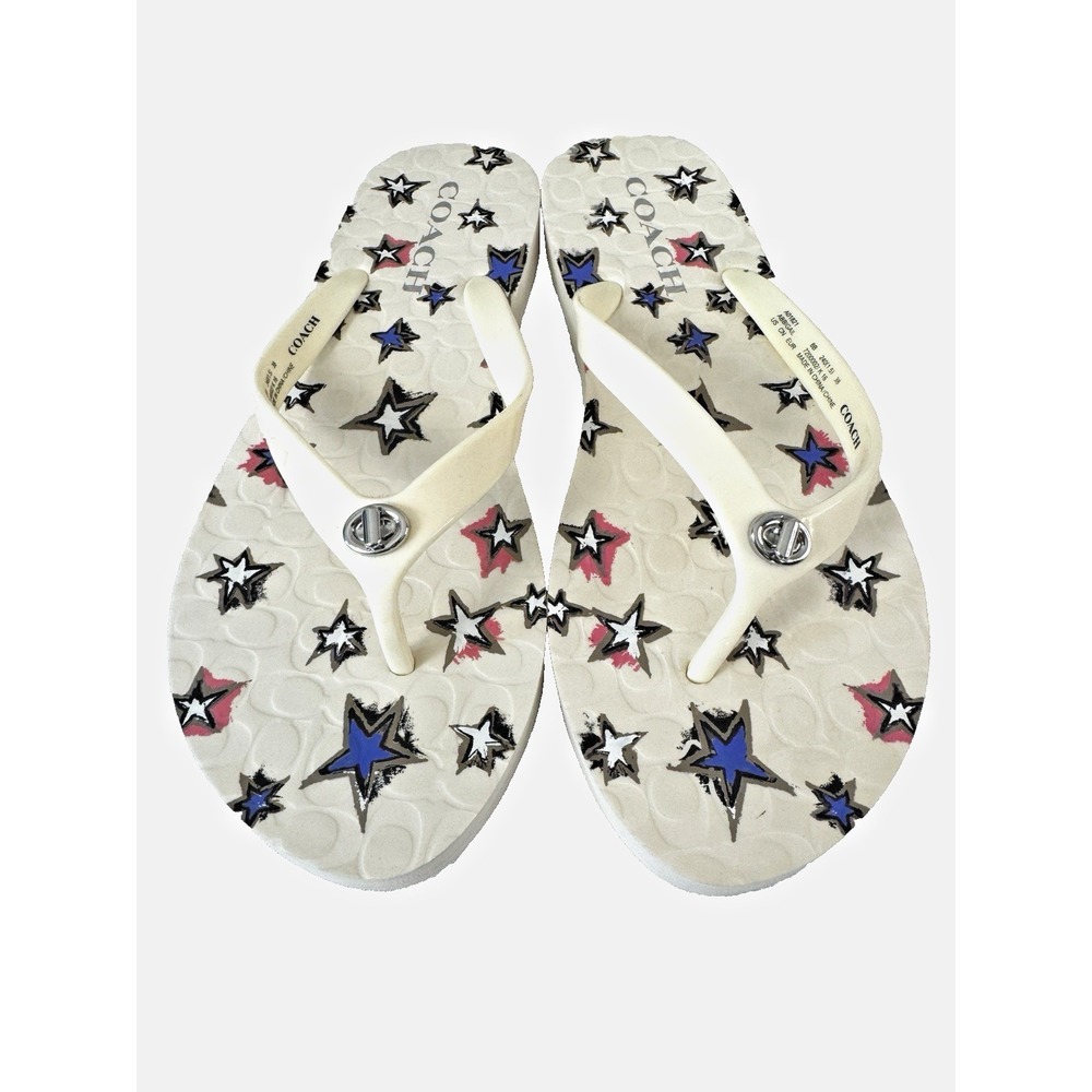 Coach Abbigail 8B Flip Flops Red White Blue Stars America 250 Beach 4th of July